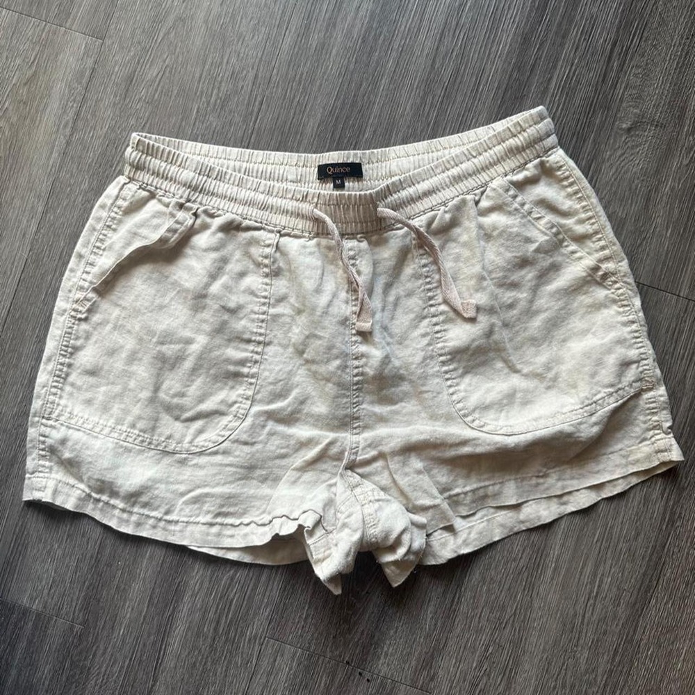Quince 100% European Linen Drawstring Shorts Medium Beige Oatmeal Minimalist
